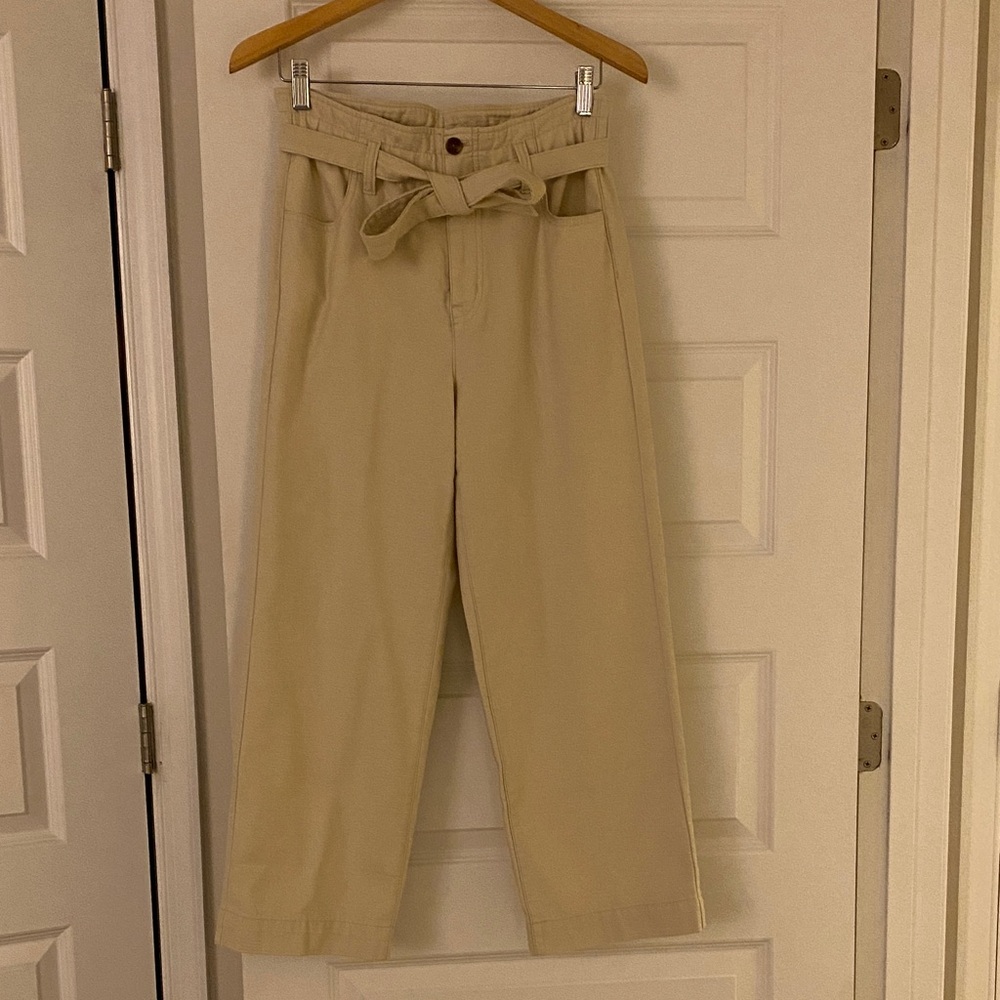 J. Crew Factory Wide-Leg Paperbag Waist Pants in Beige cream color